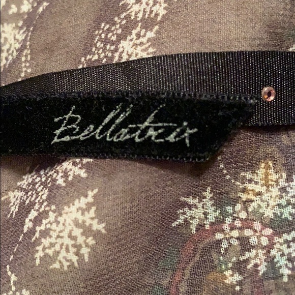 Anthropologie BELLATRIX GRAY SHEER LONG SLEEVE BLOUSE BLOUSE BELL SLEEVES Floral - Picture 7 of 13